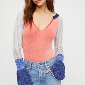 We The Free Coral V-Neck Colorblock Bodysuit